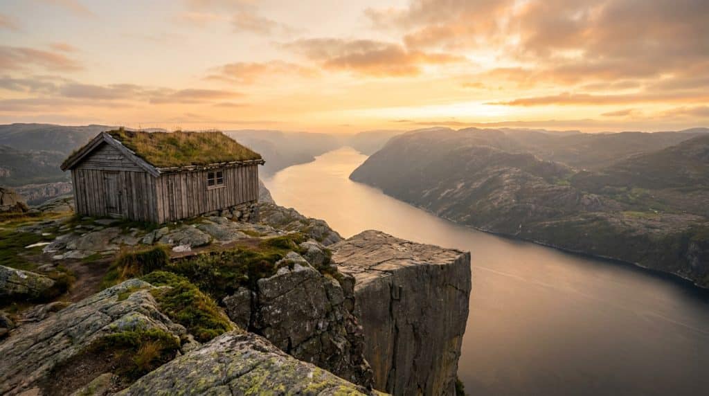 Refuge en bois norvégien près du Preikestolen