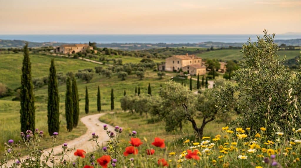Paysage rural du sud de la Sardaigne avec collines et oliviers